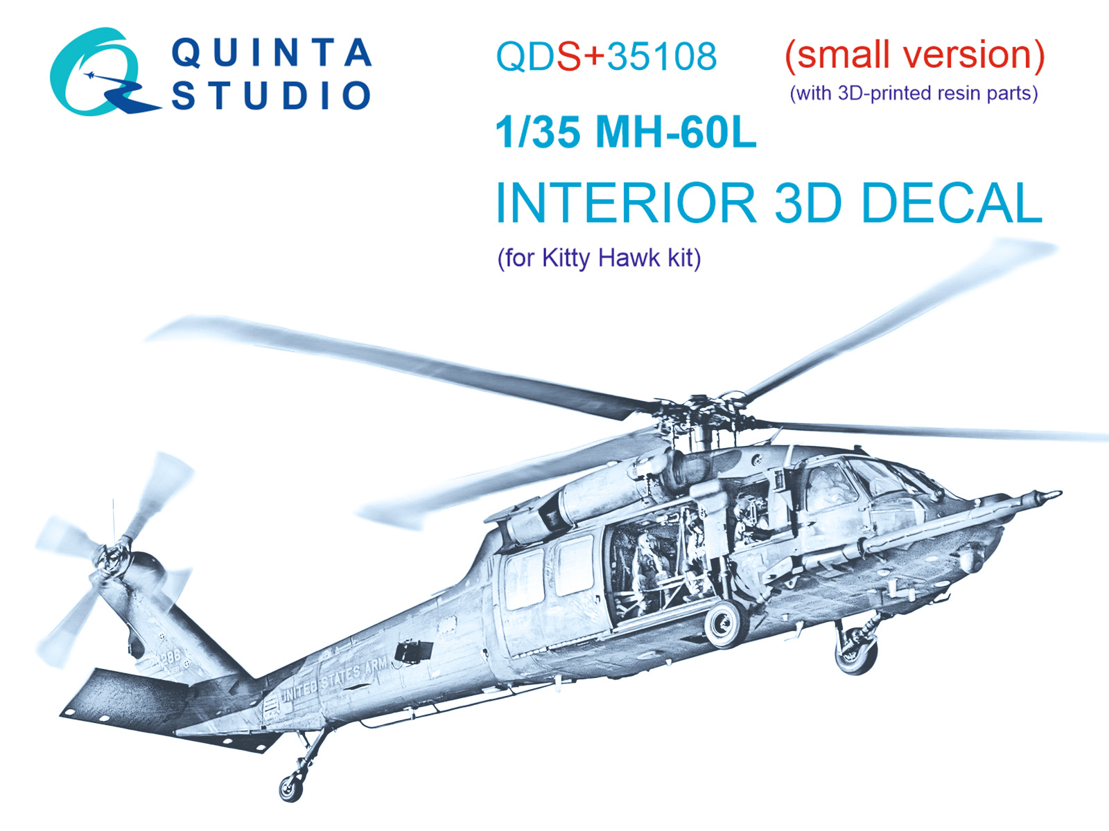 MH-60L 3D-Printed & coloured Interior on decal paper (KittyHawk) (Small version) (with 3D-printed resin parts)