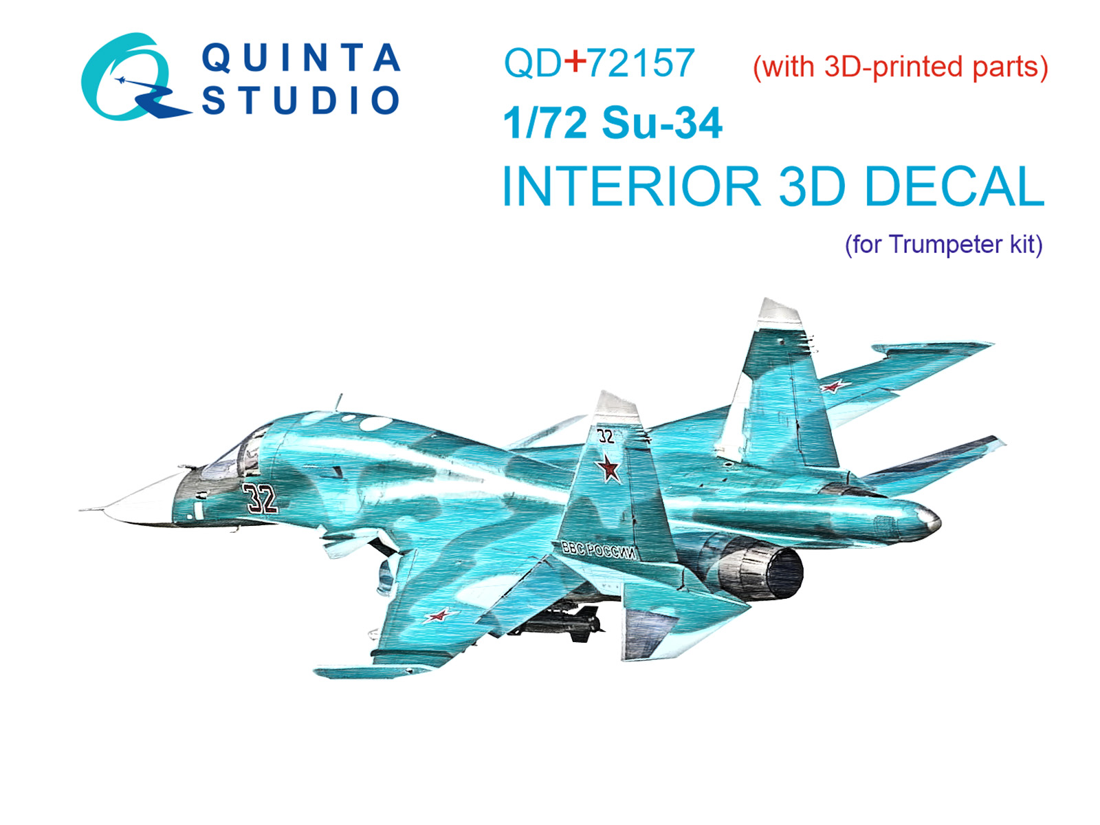 Su-34 3D-Printed & coloured Interior on decal paper (Trumpeter) (with 3D-printed resin part)