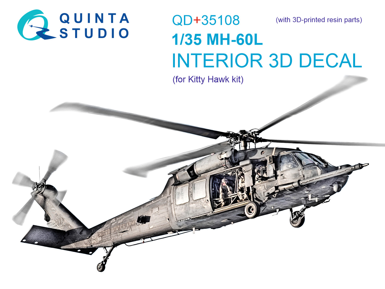 MH-60L 3D-Printed & coloured Interior on decal paper (KittyHawk)  (with 3D-printed resin parts)