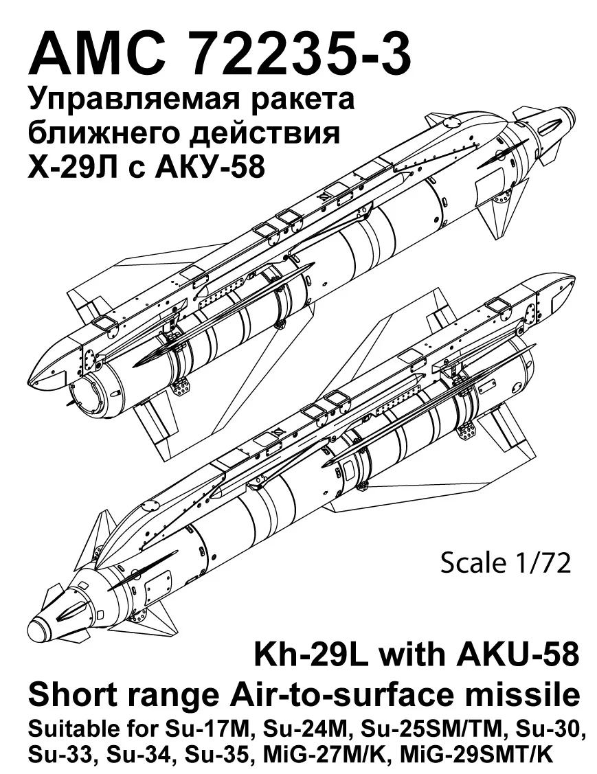 Additions (3D resin printing) 1/72 Aircraft guided missile Kh-29L with launcher AKU-58 (Advanced Modeling) 
