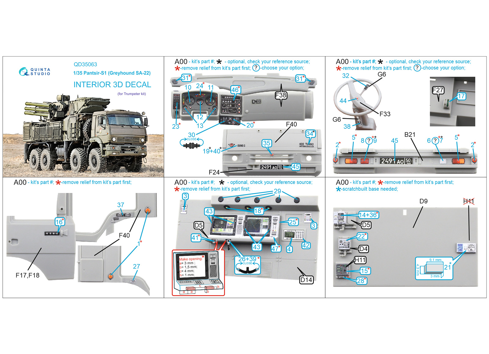 Pantsir-S1  (SA-22 Greyhound) 3D-Printed & coloured Interior on decal paper (Trumpeter)