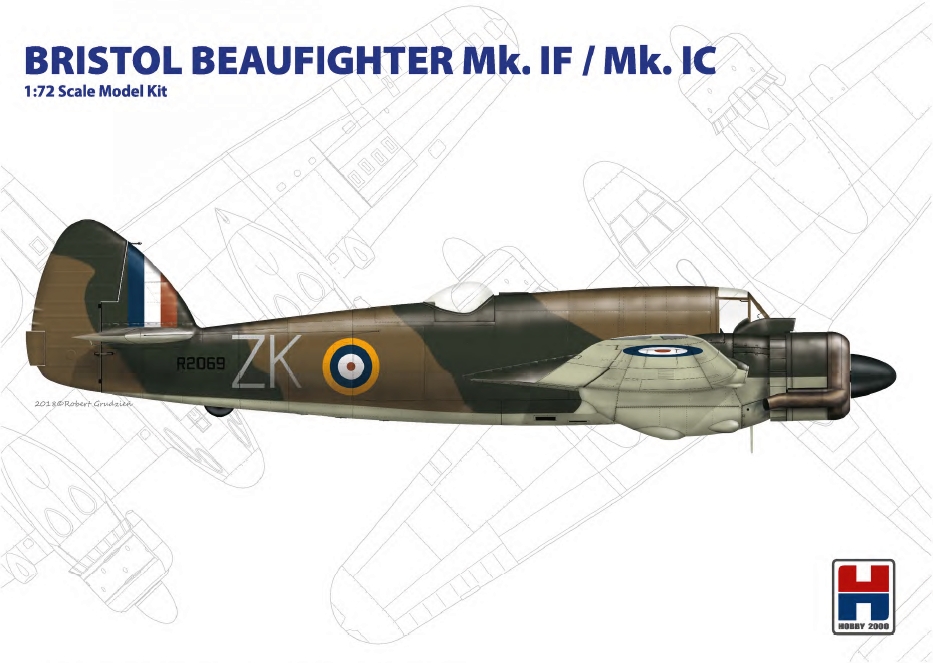 Model kit 1/72 Bristol Beaufighter Mk.IF/Mk.IC ex-Hasegawa + Cartograf decals + Masks  (Hobby 2000)