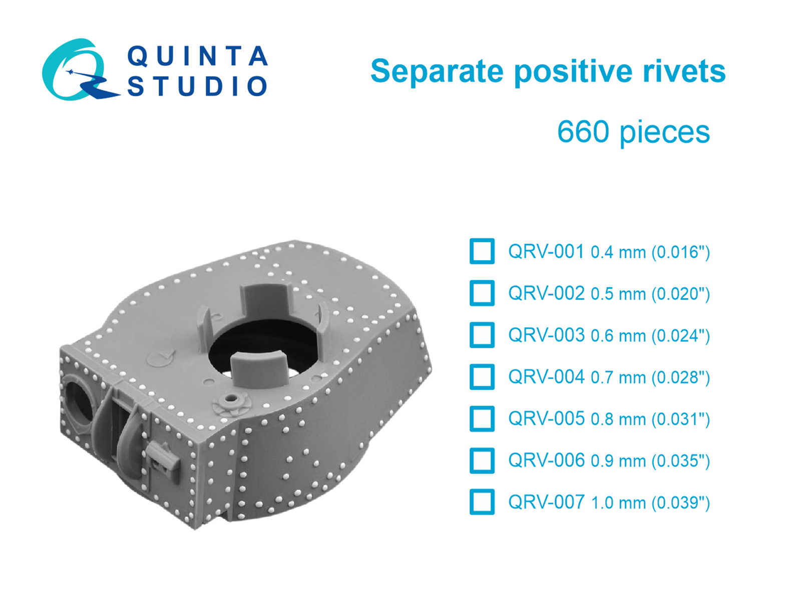 Separate positive rivets, 0.7mm (0.028"), 660 pcs