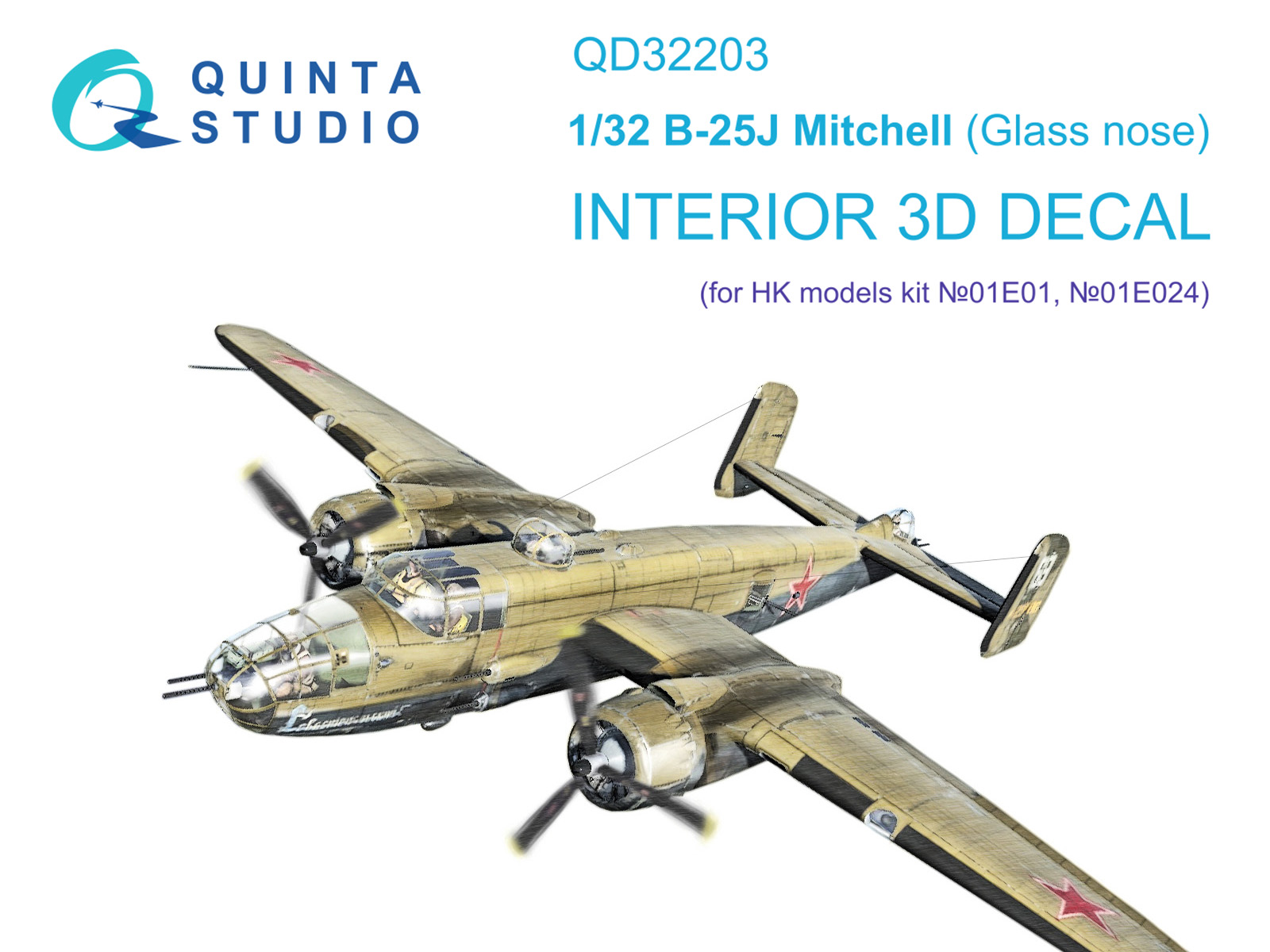 B-25J Mitchell Glass nose 3D-Printed & coloured Interior on decal paper (HK models)