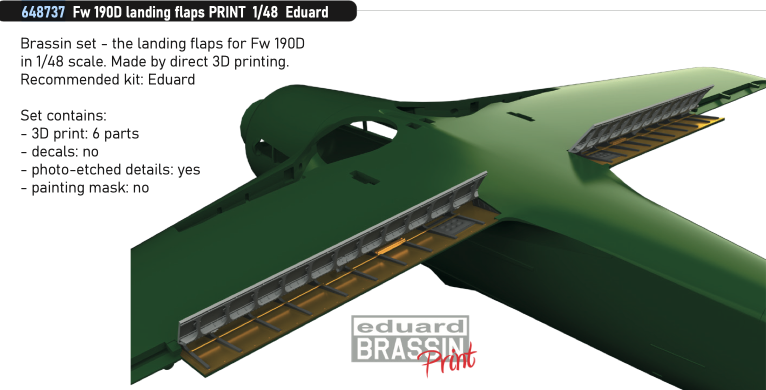 Additions (3D resin printing) 1/48 Focke-Wulf Fw-190D landing flaps 3D-Printed (designed be used with Eduard kits) 