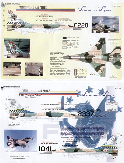 Decal 1/72 Venimous Vipers, Venezuelan Lockheed-Martin F-16s (Aztec)