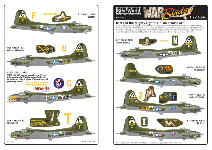 Decal 1/72 Boeing B-17F Flying Fortress Nose Art from the Mighty 8th (8) (Kits-World)