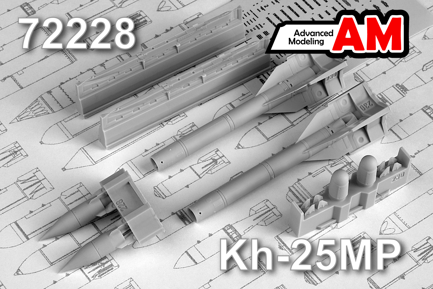Additions (3D resin printing) 1/72 Aircraft guided missile Kh-25MP1 with launcher APU-68UM2 (Advanced Modeling) 