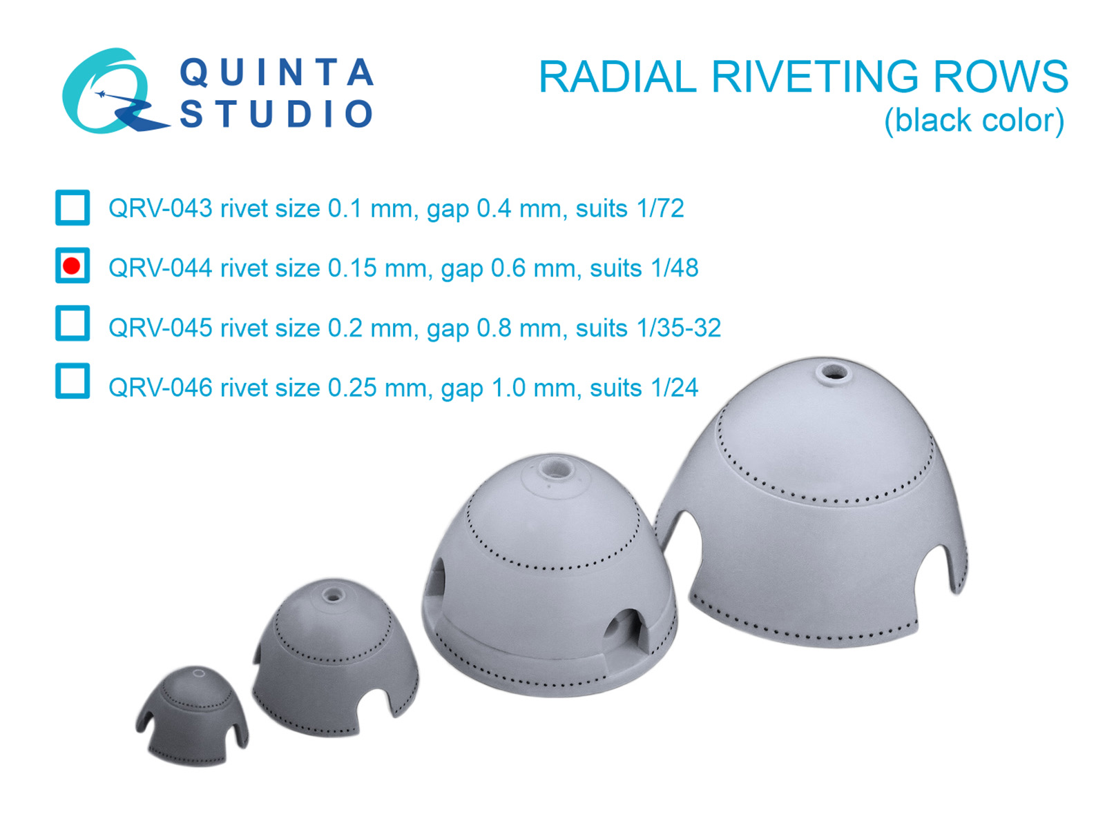 Radial riveting rows (rivet size 0.15 mm, gap 0.6 mm, suits 1/48), Black color