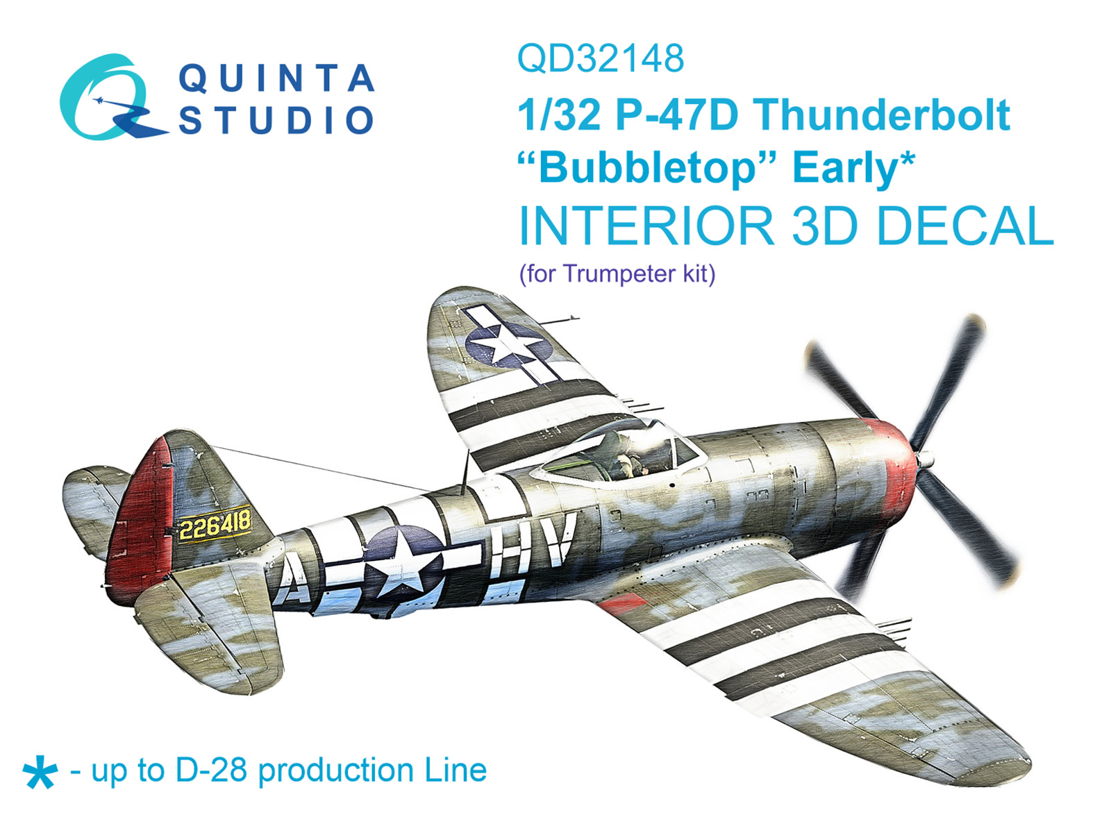 P-47D Thunderbolt Bubbletop Early 3D-Printed & coloured Interior on decal paper (Trumpeter)