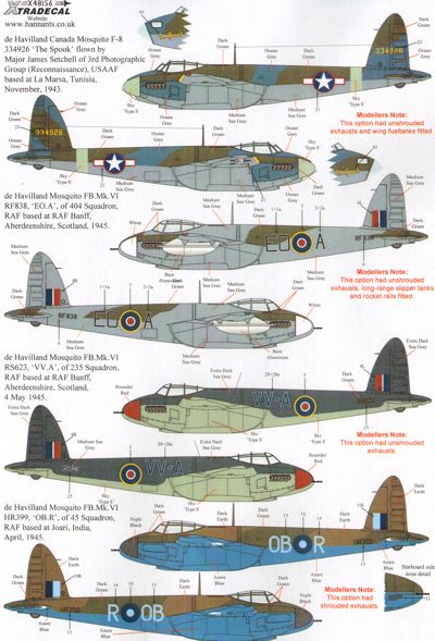 Decal 1/48 de Havilland Mosquito T.Mk.III, B.Mk.IV, FB.Mk.VI, (7) (Xtradecal)