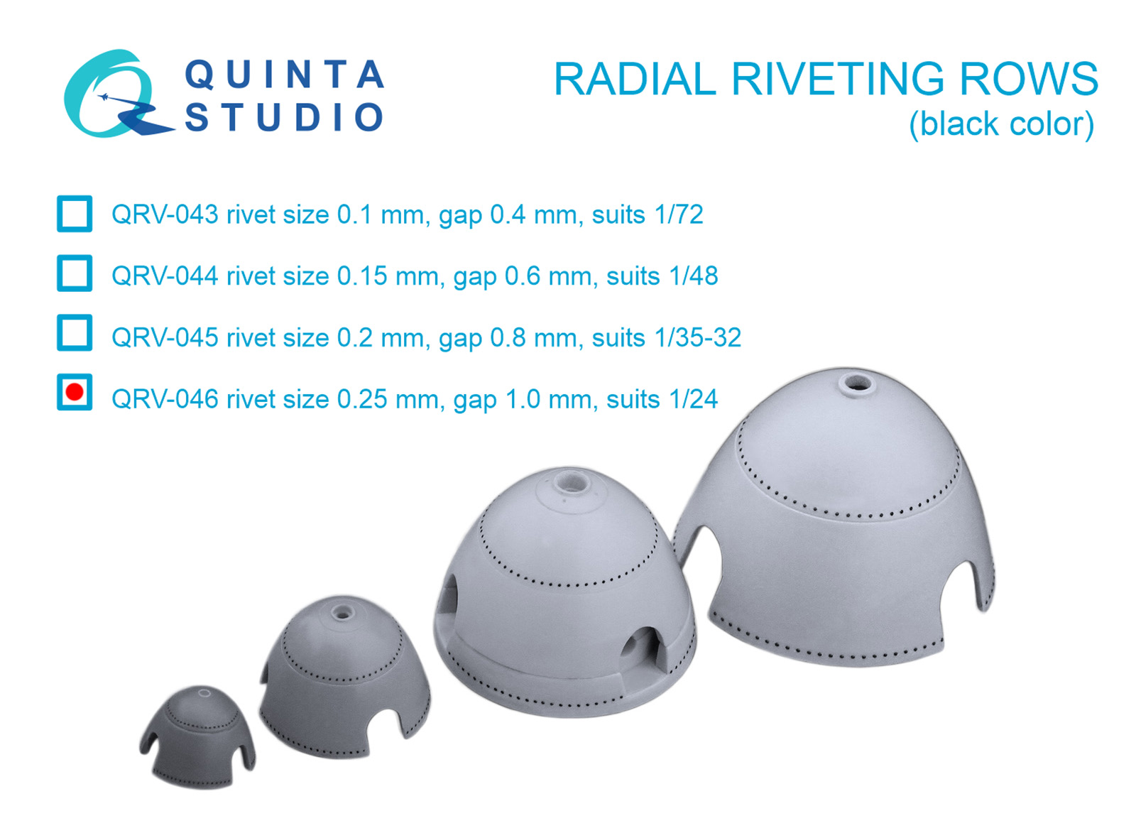 Radial riveting rows (rivet size 0.25 mm, gap 1.0 mm, suits 1/24), Black color