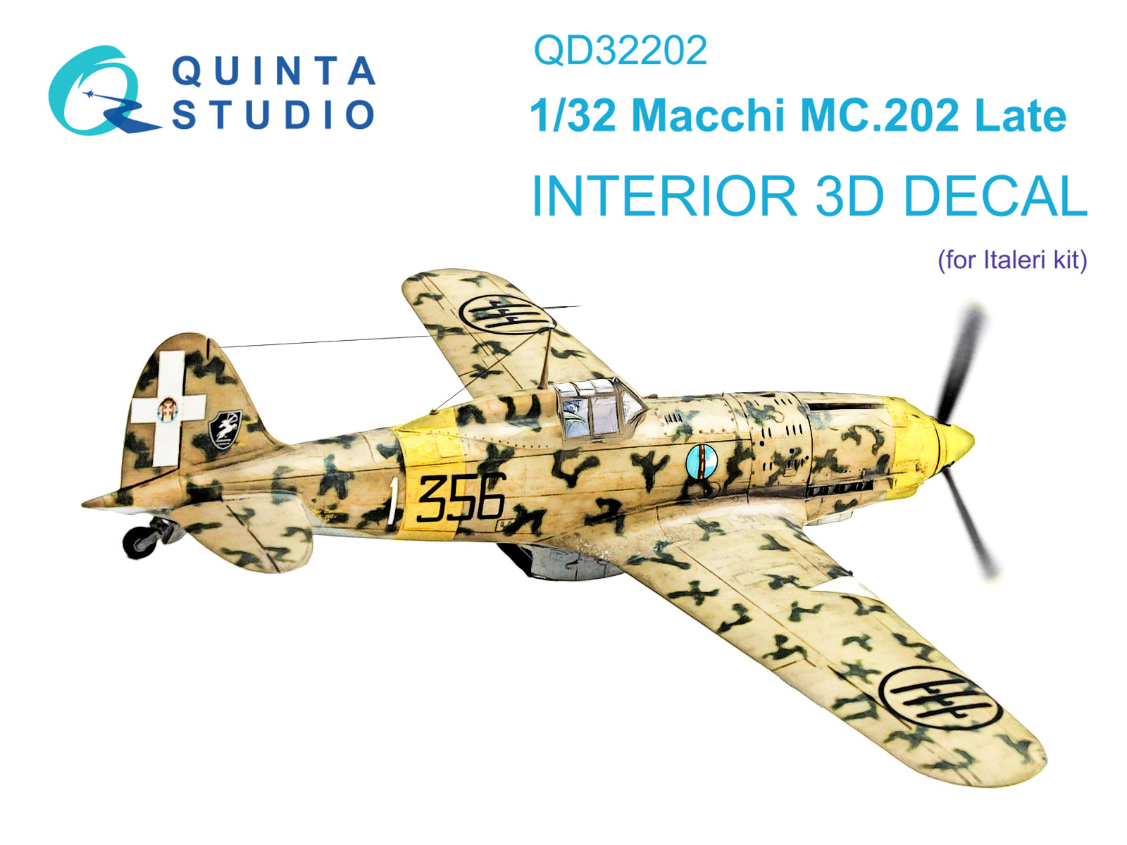Macchi MC.202 Folgore Late 3D-Printed & coloured Interior on decal paper (Italeri)