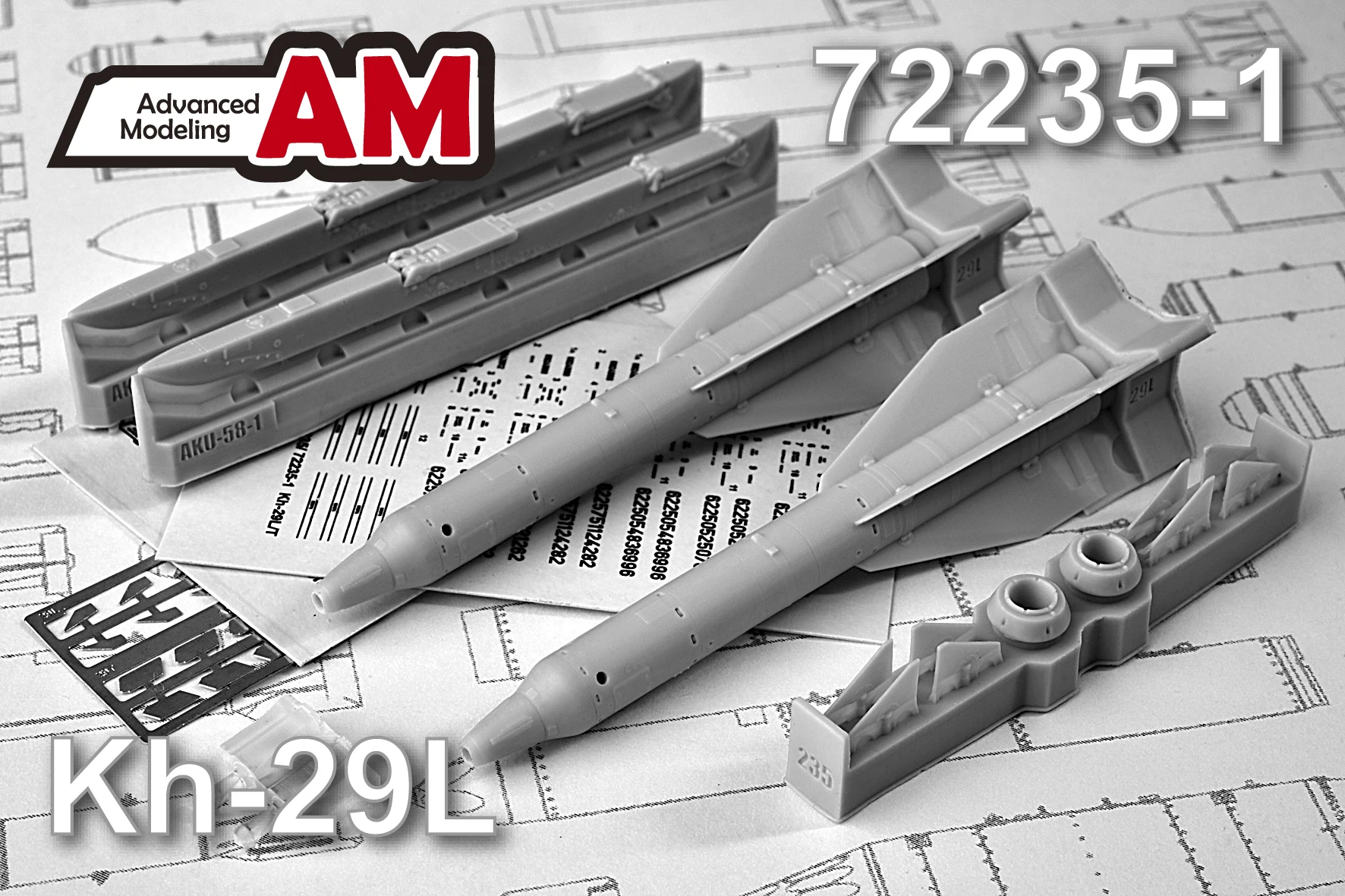 Additions (3D resin printing) 1/72 Aircraft guided missile Kh-29L with launcher AKU-58-1 (Advanced Modeling) 