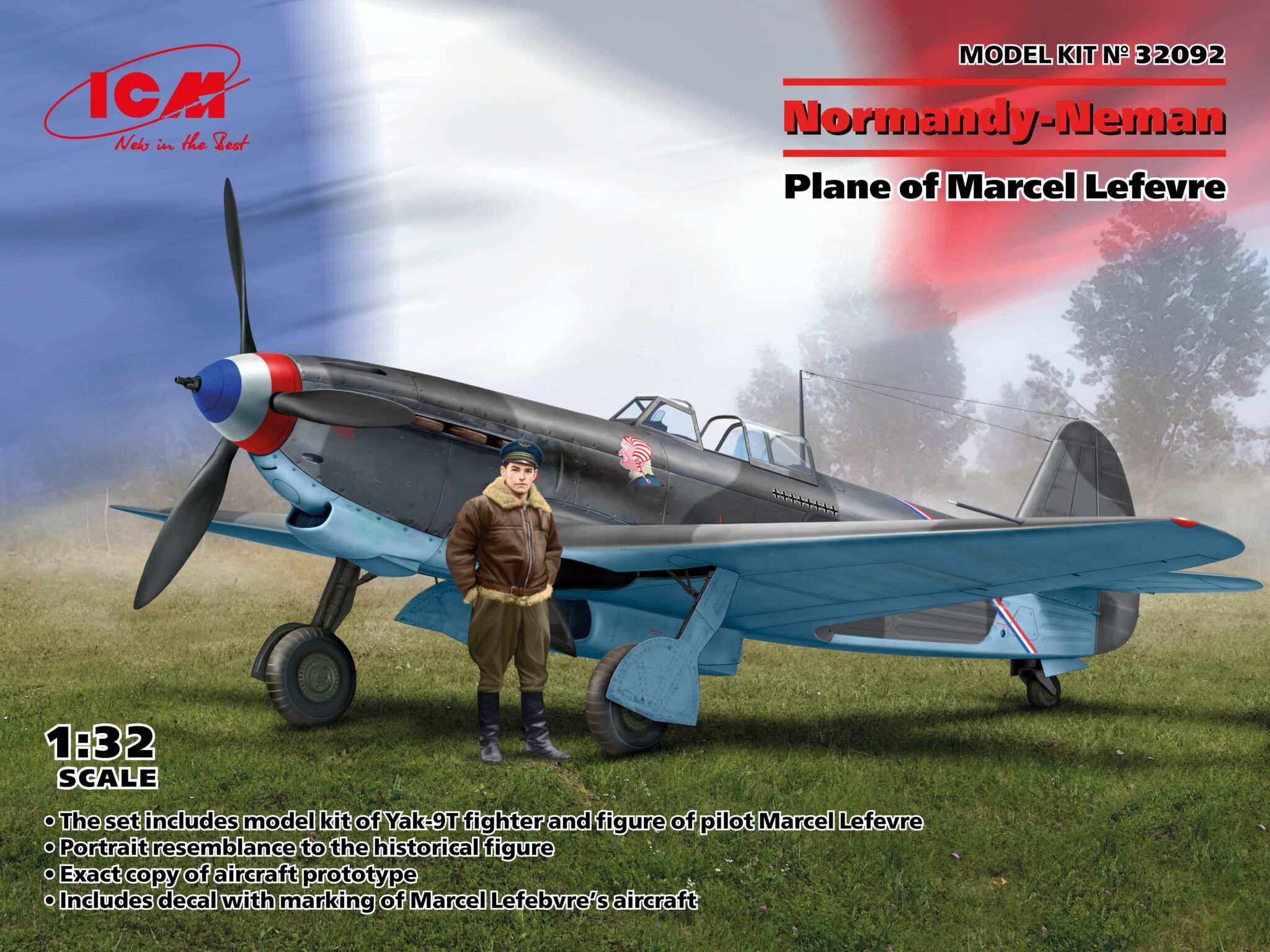 Model kit 1/32 Normandy-Neman Yak-9T with Marcel Lefevre figure (ICM)