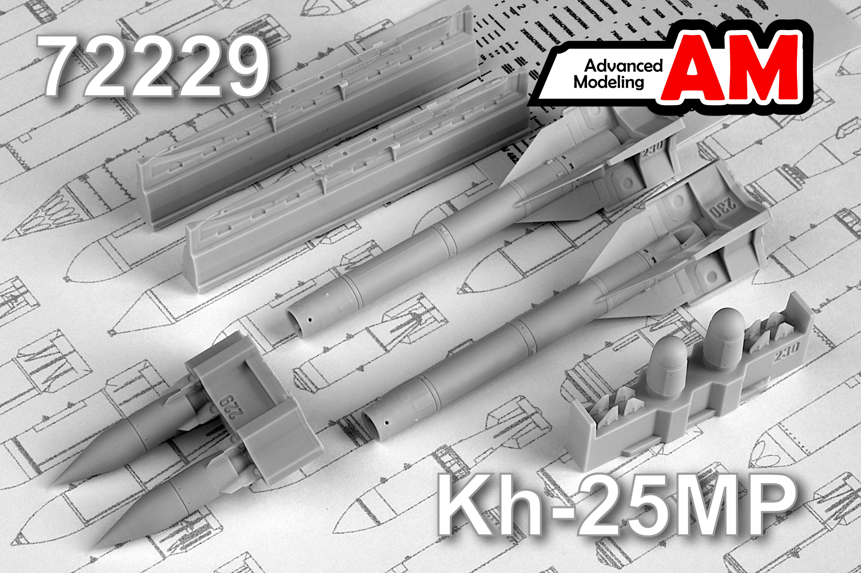 Additions (3D resin printing) 1/72 Aircraft guided missile Kh-25MP2 with launcher APU-68UM2 (Advanced Modeling) 