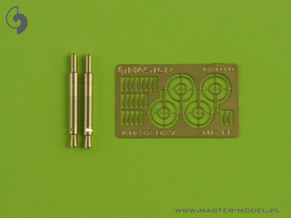 Aircraft detailing sets (brass) 1/32 German aircraft autocannon MG FF - turned barrels and etched sights (2pcs) 