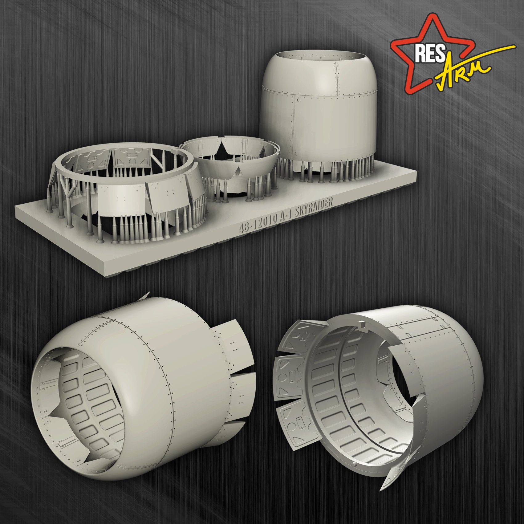 Additions (3D resin printing) 1/48 Douglas A-1 Skyraider engine cover + louvers (RESArm)