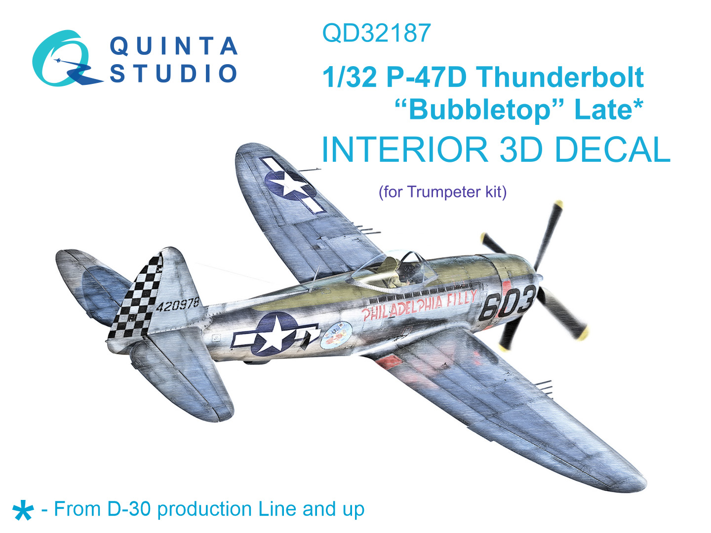 P-47D Thunderbolt Bubbletop (Late) 3D-Printed & coloured Interior on decal paper (Trumpeter)