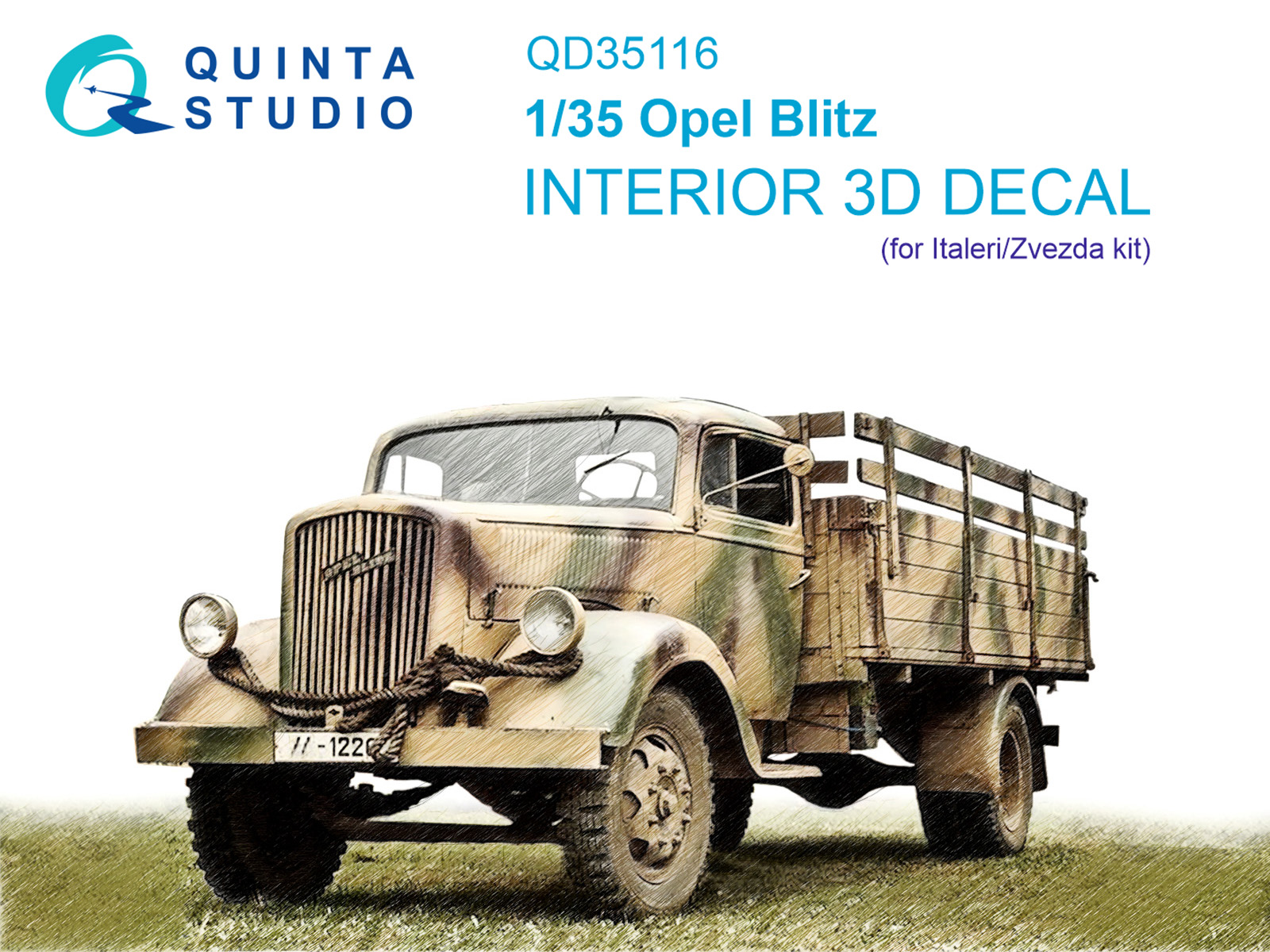 Opel Blitz 3D-Printed & coloured Interior on decal paper (Italeri/Zvezda)