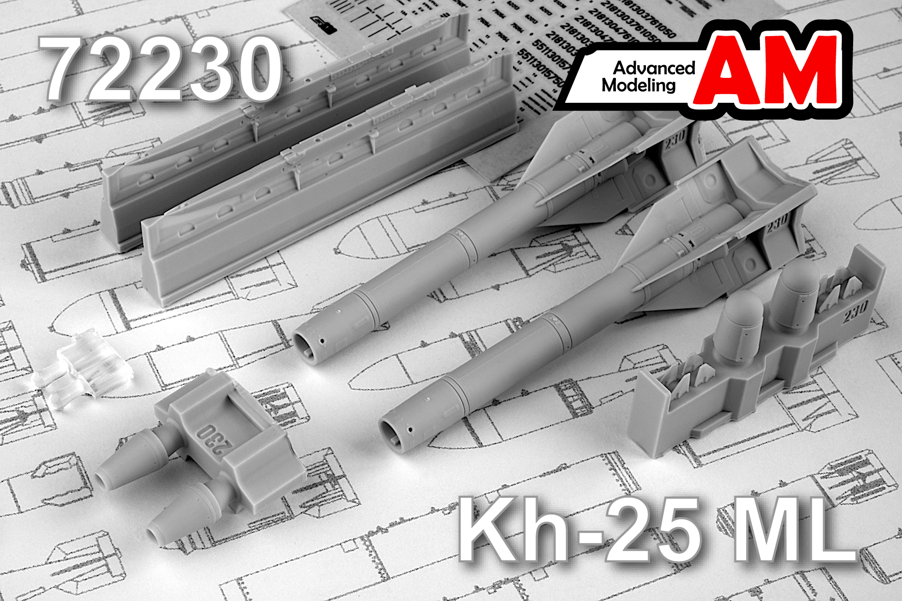 Additions (3D resin printing) 1/72 Aircraft guided missile Kh-25ML with launcher APU-68UM2 (Advanced Modeling) 