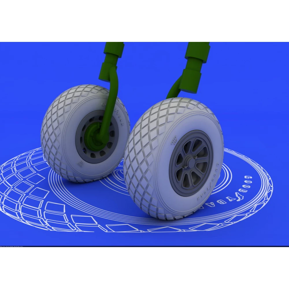 Additions (3D resin printing) 1/32 North-American P-51D Mustang wheels with weighted tyre effect (designed to be used with Tamiya kits) 