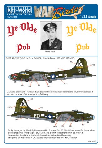Decal 1/32 Boeing B-17F Flying Fortress 42-3167 FO-S 'K' 'Ye Olde Pub'  (Kits-World)
