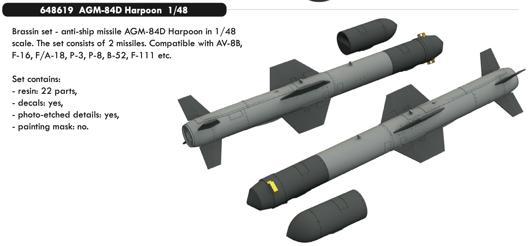 Additions (3D resin printing) 1/48 AGM-84D Harpoon 