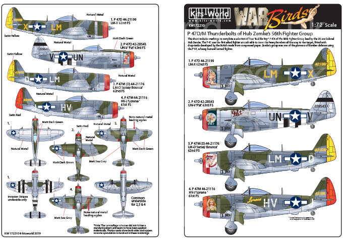 Decal 1/72 Republic P-47D/M Thunderbolts of Hub Zemke's 56th Fighter Group (Kits-World)