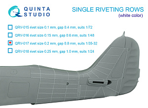 Single riveting rows (rivet size 0.20 mm, gap 0.8 mm, suits 1/32 scale), White color, total length 5,8 m/19 ft