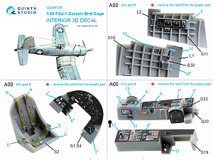 3D Декаль интерьера кабины F4U-1 Corsair (Birdcage) (Hobby Boss)