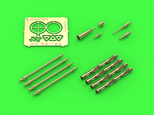 Aircraft detailing sets (brass) 1/32 PZL P.11c - details set - wz. 33 machine gun barrels, gunsight and Venturi Tube (designed to be used with IBG and Silver Wings kits) 