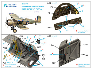 3D Декаль интерьера Gloster Gladiator Mk II (ICM)